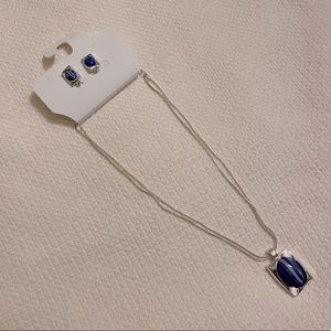 Blue Silver Necklace and Earrings Set